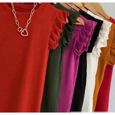 Imagem de Blusa feminina canelada manga curta babado - propria 