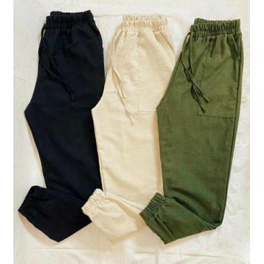Imagem de calça feminina jogger linho com elástico - propria