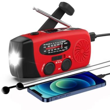 Imagem de Rádio meteorológico NOAA com manivela solar de emergência com AM/FM, carregador de telefone USB de 2000 mAh e 3 lanternas de LED, alarme SOS para acampamento, equipamento de sobrevivência de falta de