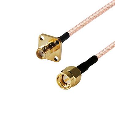 Imagem de Cabo coaxial RF SMA fêmea conector para SMA macho plugue Pigtail cabo 4 furos Flange chassi suporte painel RG316 /20 cm roteador WiFi (2 peças)