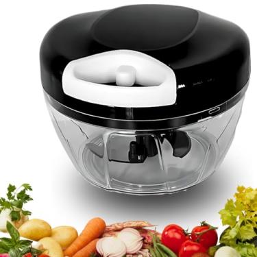 Imagem de Miniprocessador Manual de Alimentos 3 Lâminas Inox – Tritura Cebola, Alho, Frutas, Ervas – Compacto e Portátil – Design Minimalista (Preto)
