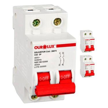 Imagem de 3 Disjuntor Bipolar 63 Amperes Curva C Ourolux