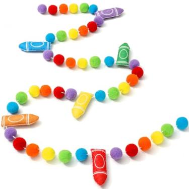 Imagem de JarThenaAMCS Guirlanda de feltro de giz de cera 3D, bola de pompom, faixa pré-amarrada, guirlanda colorida para pendurar no primeiro dia de escola, festa, sala de aula, decoração de parede