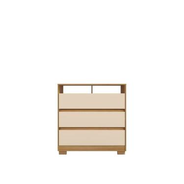 Imagem de Comoda San José Com 3 Gavetas Cor Carvalho Americano Off White  90x96 Para Tv Até 39 Polegadas  EdeCasaMoveis