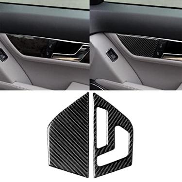 Imagem de UOADA Para Mercedes-Benz C-Class W204 2007-2013 Fibra de carbono macia real ajuste de assento porta maçaneta interna painel moldura tampa capa adesivo guarnição interior carro acessórios interiores (A)