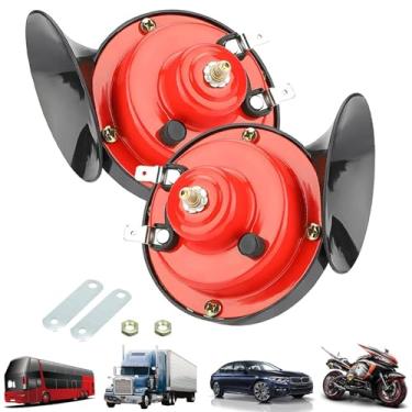 Imagem de 2 peças buzinas de trem super altas, kit de substituição de buzinas de ar de 12 V, buzina de carro dupla de caracol elétrico, acessórios automotivos universais para carro, motocicleta, caminhão, bicicleta, barco (preto vermelho)