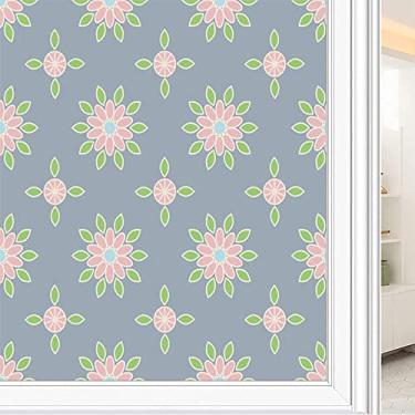 Imagem de Película de janela de privacidade de flores, textura de estilo floral, filme de vidro para sala de estar e escritório em casa, L90 x C 190 cm