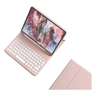 Imagem de Teclado Bluetooth Redondo+capa De Couro Para Samsung S6 lite 10.4 Polegadas