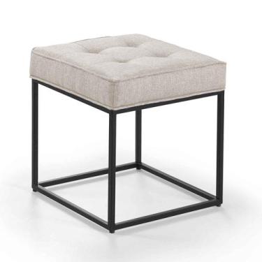 Imagem de Pufe Estilo Industrial Quadrado Pés Metal Croata - Due Decor, Linho Nu