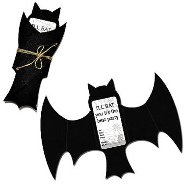 Imagem de Yasmart Life Convites de lembrancinhas de festa de Halloween 20 peças 3D morcegos pretos cartões de convite para Halloween chá de bebê super-herói terror suprimentos de festa de aniversário decoração de Halloween