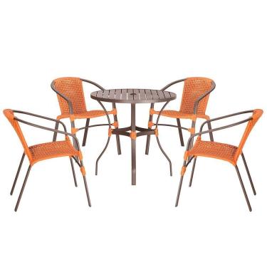 Imagem de 04 Cadeiras Floripa E Mesa Roma 80cm Marrom Trama Terra Cota