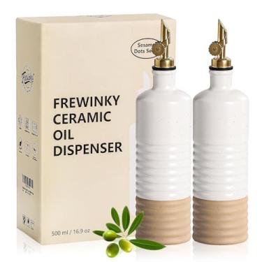Imagem de Frewinky Garrafa dispensadora de azeite de oliva com funil, dispensador de óleo de cerâmica para cozinha, dispensador de óleo de cozinha branco para armazenamento de óleo, vinagre, xaropes e outros