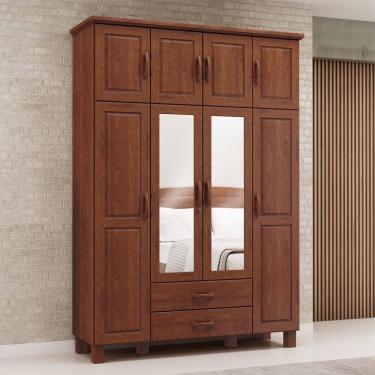 Imagem de Guarda Roupa Bipartido 8 Portas 2 Gavetas com Espelho Linha Bronze Madeira Maciça 114TN Imbuia Finestra