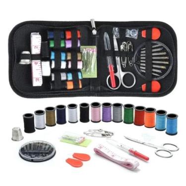 Imagem de Kit De Costura Rápido Viagem Estojo Linhas Agulhas Alfinetes 27 itens 