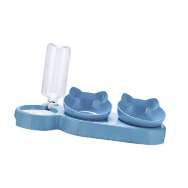 Imagem de KiBcsLic Tigelas triplas para gatos, bebedouro automático, tigelas elevadas para água e comida, pratos de alimentação para gatinhos, Azul Claro