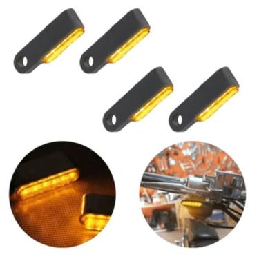 Imagem de Pisca LED Universal para Moto, Estilo Café Racer, 12V, 2 Pares, Alumínio Prata (Preto/Laranja | Esquerdo/Direito)