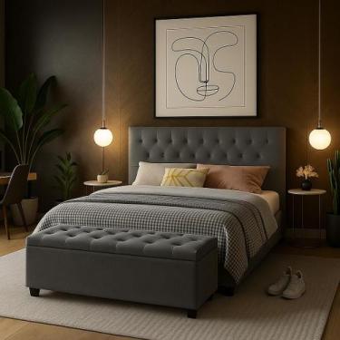 Imagem de Cabeceira Cama Queen Italia Estofado com Pés e Recamier com Baú - Case