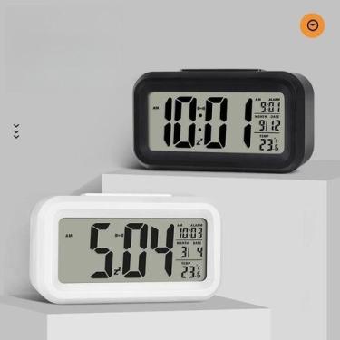 Imagem de Mini Relógio Data Mês Acorda Horas Digital Preto Branco Led Temperatur