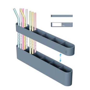 Imagem de UMUST Suporte de canudo de silicone, organizador de canudo autoadesivo para bancadas e armários de cozinha (azul autoadesivo)
