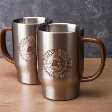 Imagem de Caneca Térmica Parede Dupla em Aço Inox Marrom 1000ml com Alça Ergonômica - Estilo Com Logo