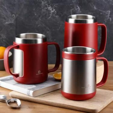 Imagem de Caneca Térmica Parede Dupla em Aço Inox Vermelha 900ml com Alça Ergonômica - Estilo Premium