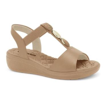 Imagem de Sandália Anabela Comfortflex Feminina Conforto Calce Facil, Caqui, 37