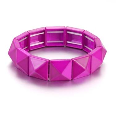 Imagem de Xanight Pulseiras góticas quadradas pirâmide com rebites e espigas, pulseira feminina hip hop festa rock boho, joias punk elásticas, cores neon opcionais, Medium, Zinco, Sem Pedra Preciosa