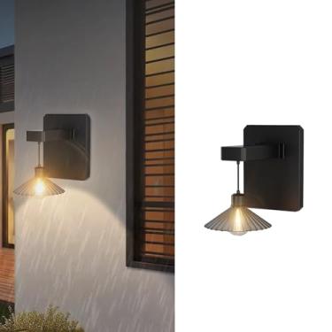 Imagem de Iluminação solar de parede exterior LED IP65 à prova d'água com interruptor lâmpadas de parede vintage modernas jardim luz interior/exterior para caminho garagem varanda varanda (luz quente, 1 pacote)