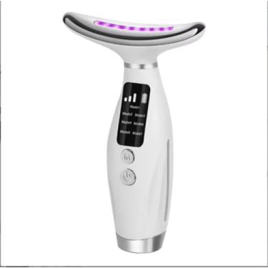 Imagem de Massageador Facial LED 3 Modos, Aparelho Anti-Rugas para Rosto e Pescoço, Tratamento Estético Vibratório com Luz LED Para Elevação da Pele Lifting Bivolt Recarregável -cabo USB -(Branco)