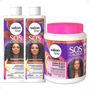 Imagem de Kit Salon Line SOS Cachos Super Óleos: Shampoo 300ml e Condicionador 200ml + Cremáscara 2 em 1 1kg