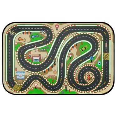 Imagem de Tapete infantil para pista de corrida – mapa de estrada de carro realista 3D em cascata macio, antiderrapante, tapete de brinquedos de 6 x 8 m, lavável, sala de jogos, quarto, meninos, berçário, área