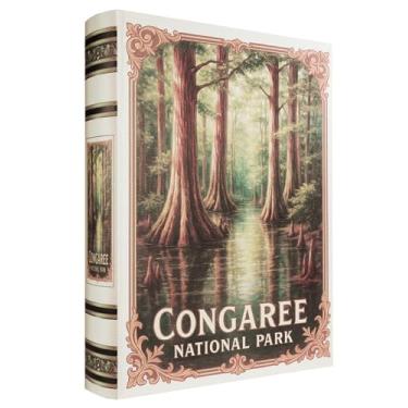 Imagem de XIAOAIKA Caixa de livro decorativa de madeira – Caixas de livros falsas vintage com design de parque nacional, armazenamento secreto com fecho magnético, capa de couro, perfeita para estante de livros