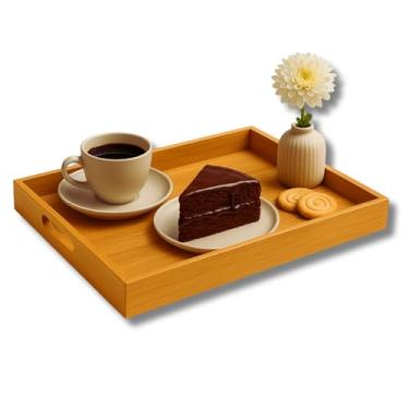 Imagem de Bandeja Retangular 36cm Com Alça Nas Laterais, Ideal Para Servir Petiscos, Cafés e Lanches, Produzido em Bambu