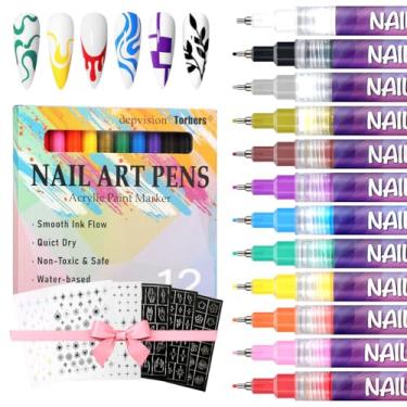 Imagem de Conjunto de 12 cores de canetas de arte de unhas, canetas marcadoras de tinta para unhas, design de arte de unhas, pintura acrílica, arte de unhas, caneta graffiti, secagem rápida, impermeável, 0,5 mm