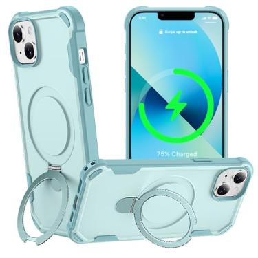 Imagem de CHAOFEnG Capa projetada para iPhone 13 com suporte magnético [proteção contra quedas militar] [compatível com ímã] Capa para celular à prova de choque 13 com suporte de anel, verde