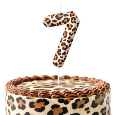 Imagem de Velas de aniversário número 7 com estampa de leopardo, topo de bolo com tema de chita para decoração de bolo para meninos e meninas, decorações de aniversário, suprimentos de festa, velas com números