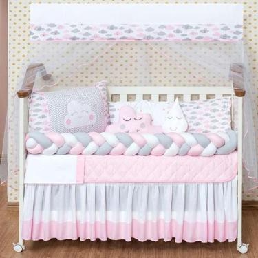 Imagem de Kit Berço Trançado Para Menina 12 Peças Com Saia Box Rosa - L2m