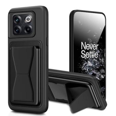 Imagem de Capa carteira para celular Oneplus 10T 5G com suporte para cartão e suporte/suporte capa de proteção contra quedas - preta