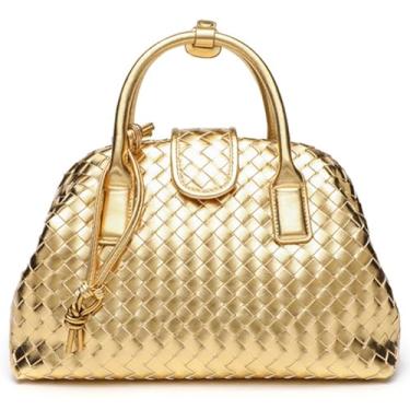Imagem de Bolsa feminina de tecido elegante, bolsa de mão de couro, feita à mão, bolsa de ombro, bolsa de mão macia, Dourado, free, Bolsa de ombro