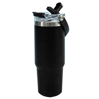 Imagem de Garrafa Térmica 900ML Com Bico Com Alça Flip Tumbl Aço Inoxidável Academia Trabalho(Preto)