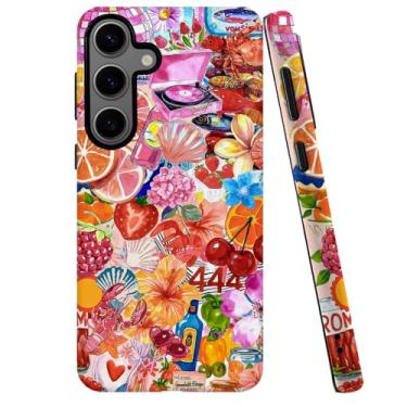 Imagem de DJSOK Compatível com Samsung Galaxy S24 FE, PC fosco antiarranhões à prova de choque - Colagem de frutas retrô clássica