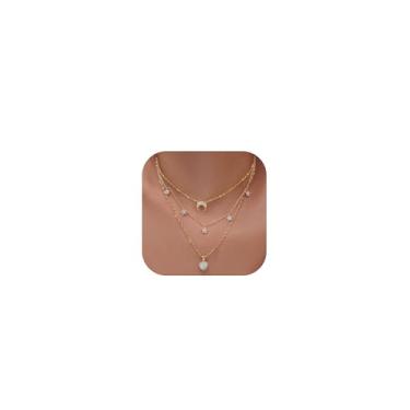 Imagem de Colar em camadas feminino com pingente de lua e estrela de strass elegante 2025 joias de aniversário acessórios para ela, Zinco, Sem Pedra Preciosa
