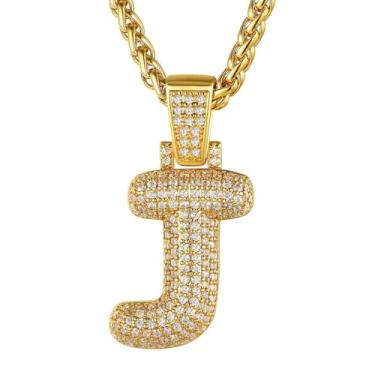 Imagem de GOLDCHIC JEWELRY Pingente de bolha de gelo personalizado para homens, colar de letra inicial CZ banhado a ouro com corrente de tênis, pingente de alfabeto CZ masculino e feminino, joia hip hop de A a