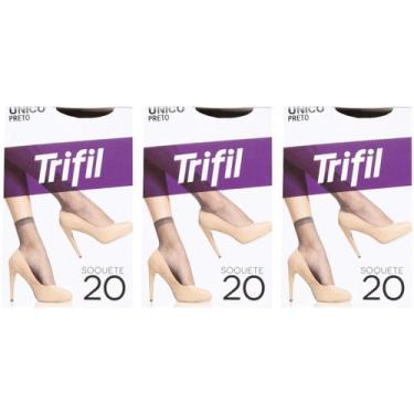 Imagem de Kit 3 Meia Soquete Social Básica Preta Fio 20 - Trifil