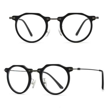 Imagem de VFDHN Armação de óculos de acetato de titânio feminino vintage retrô redondo masculino (preto C4)