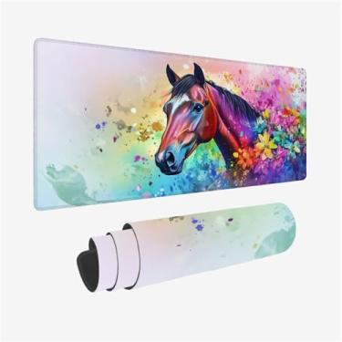 Imagem de Tapete de mesa de cavalo 900 x 400 mm, mouse pad de flor 89,9 x 39,9 cm, à prova d'água, acessórios de mesa de escritório para presentes femininos, tapete de mouse XXL com base de borracha
