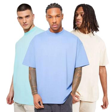 Imagem de Kit 3 Camisetas Oversized Marfim, Azul Opala, Verde Bebê Algodão