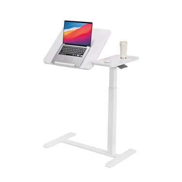 Imagem de yaaqoo Mesa de cabeceira inclinável ajustável sobre a cama com rodas, mesa de laptop pneumática, mesa lateral portátil para sofá sobre a cama, branca