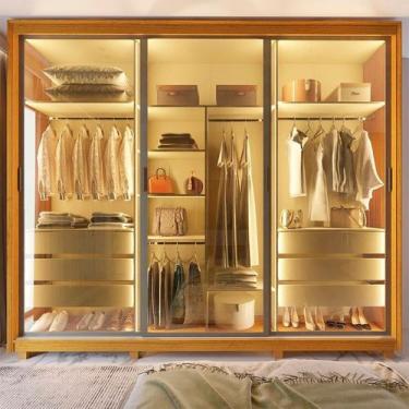 Imagem de Guarda-roupa Casal 3 Portas Reflecta com Pés e Led 100% Mdf Platinum -