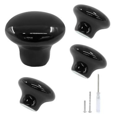 Imagem de LifCratms Pacote com 4 puxadores de armário de cerâmica preta com parafusos, puxador redondo de 32 mm para gaveta, armário, guarda-roupas, móveis